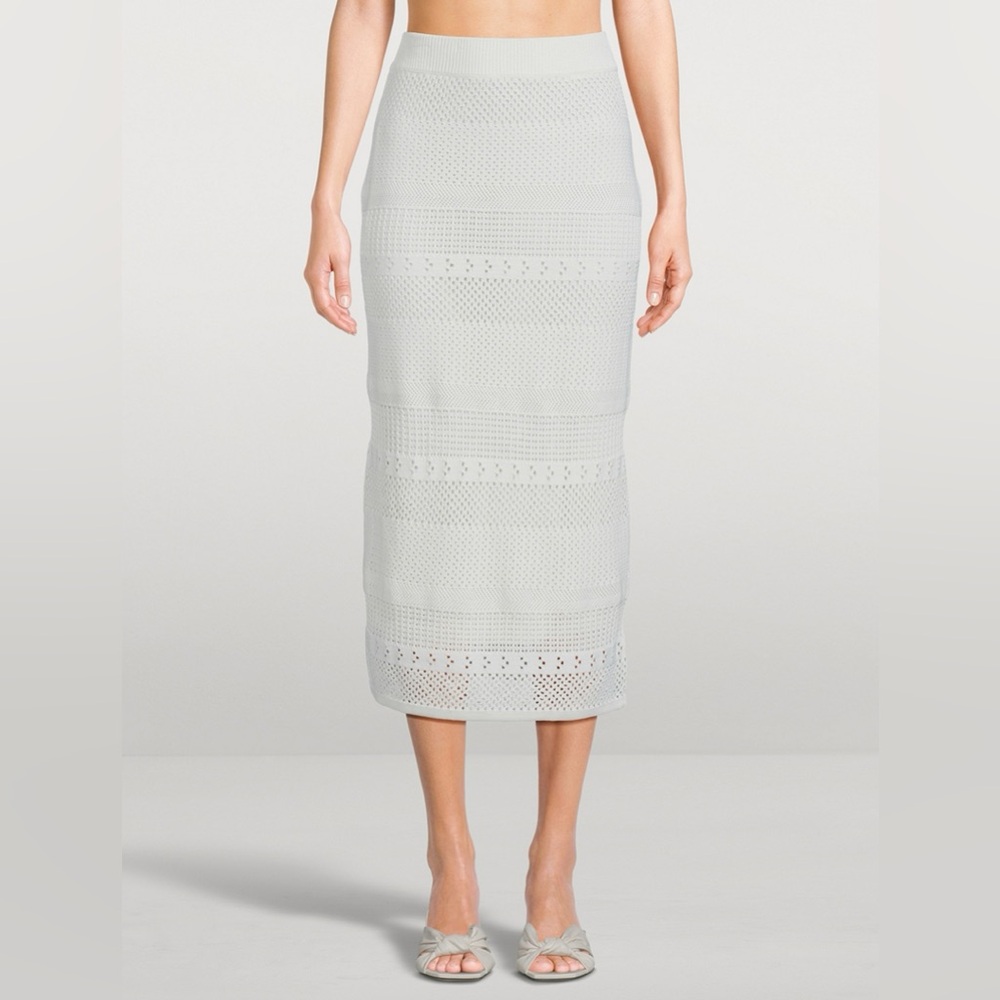 Rachel Zoe Cream White Crochet Knit Midi Skirt Size M NWOT